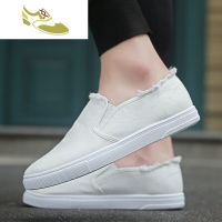 喻娄品牌2019新款秋季男鞋子一脚蹬懒人小白板鞋韩版潮流白色休闲帆布潮鞋