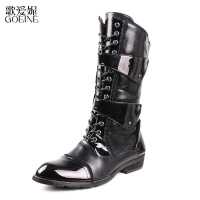 歌爱妮2020春季潮流韩版系带休闲马丁靴男士皮靴牛仔靴长筒靴高筒靴朋克舞靴