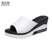 歌爱妮凉鞋女夏2020新款真皮高跟松糕百搭休闲坡跟厚底凉拖鞋