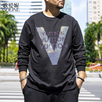 歌爱妮2020秋季新款大码男装长袖卫衣男宽松加肥加大胖子肥佬休闲烫钻秋衣潮