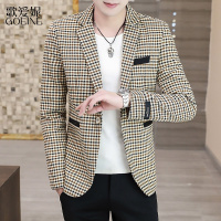 歌爱妮2021格子小西装男士休闲英伦风西服韩版修身发型师潮流外套男装春秋季