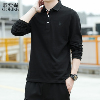 歌爱妮2021长袖T恤男春秋季休闲翻领POLO衫纯棉潮流ins冬季纯色刺绣男装衣服