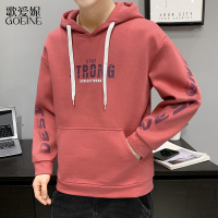 歌爱妮2021秋季日系简约字母印花连帽卫衣男潮牌街头百搭bf风休闲情侣套头衫