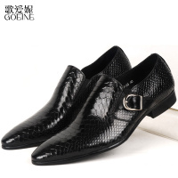 歌爱妮2021春潮新款英伦蛇纹尖头套脚男鞋 商务正装男士皮鞋 尖头休闲鞋男潮定做款