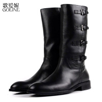 歌爱妮2021英伦高帮男鞋时尚潮流马靴真皮搭扣中高帮皮靴男靴牛仔靴长靴子定做款