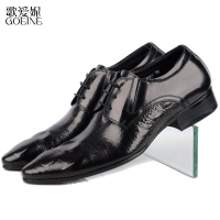 歌爱妮2021英伦鳄鱼纹男式皮鞋尖头正装皮鞋婚鞋头层软牛皮休闲鞋男单鞋子潮定做款