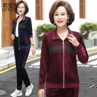 歌爱妮2021妈妈秋装套装新款洋气中年女装春秋长袖外套气质金丝绒两件套