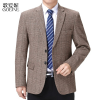 歌爱妮2021秋冬季休闲西装男中老年宽松外套爸爸装上衣偏厚羊毛混纺单件西服