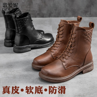 歌爱妮2021秋冬新款妈妈鞋短靴女单靴真皮棉鞋女靴子中老年舒适平跟棉靴