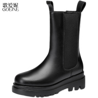 歌爱妮2021全牛皮真皮马丁靴女春秋单靴中筒靴切尔西烟筒靴女士加绒厚底短靴