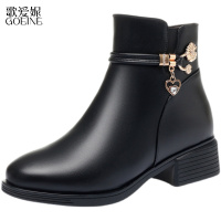 歌爱妮2021妈妈鞋棉鞋真皮春秋单靴女秋冬季加绒羊毛短靴保暖韩版中老年皮鞋