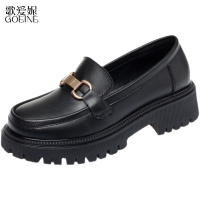 歌爱妮2021春秋厚底松糕鞋女单鞋平底真皮JK英伦风懒人一脚蹬乐福鞋女小皮鞋