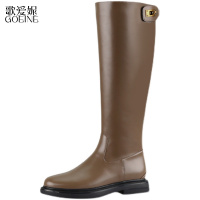 歌爱妮过膝高筒靴女2021年秋季新款骑士靴棕色长靴弹力长筒马丁靴瘦瘦靴
