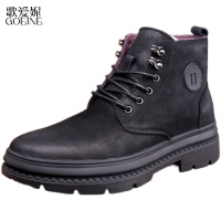 歌爱妮2021冬季外贸真皮男鞋工装靴皮毛一体加绒加厚雪地棉鞋男软底高帮皮鞋