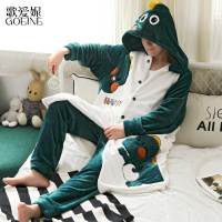 歌爱妮2021男士睡衣秋冬季珊瑚绒加厚加绒长款大码法兰绒家居服睡袍套装冬款