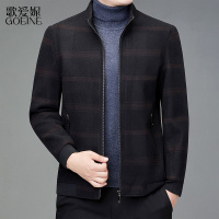 歌爱妮2021毛呢外套男短款立领格子夹克中秋冬季加厚呢子大衣秋装休闲男装