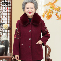 歌爱妮2021奶奶装冬季洋气毛呢外套女中老人妈妈秋冬毛领大衣太太老人衣服
