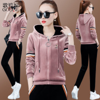 歌爱妮2021金丝绒运动套装女加绒加厚新款秋冬休闲服时尚连帽卫衣两件套