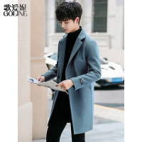 歌爱妮2021秋冬季中长款风衣男士韩版毛呢外套潮流帅气青修身加厚呢子大衣