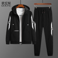 歌爱妮2021卫衣男连帽春秋季新款潮流两件套加肥加大码男装休闲运动套装
