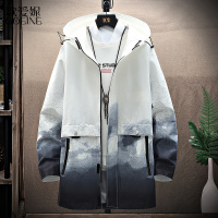 歌爱妮2021中长款风衣男韩版潮流宽松帅气加肥大码男士外套春秋连帽夹克