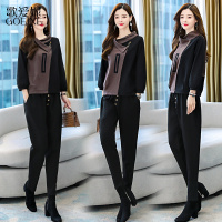 歌爱妮职业套装2021新款休闲时尚早秋新款女装洋气时髦减龄两件套裤装