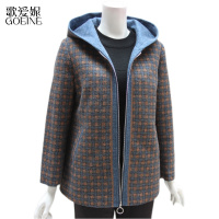 歌爱妮2021妈妈装秋冬毛呢外套5060中老女装休闲夹克上衣格子外套加肥加大