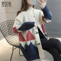 歌爱妮2021慵懒风牛角扣针织衫外套女开衫新款韩版宽松春秋装女士毛衣