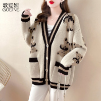 歌爱妮2021慵懒风小熊针织衫外套女开衫新款春秋季女装女士毛衣潮