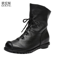 歌爱妮2021真皮复古手工短靴褶皱民族风女单靴平跟马丁靴骑士靴休闲牛皮靴子