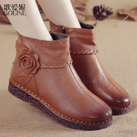 歌爱妮2021厚底真皮保暖鞋手工缝制妈妈棉鞋复古民族风牛皮休闲短靴女牛筋底