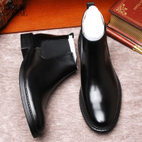 歌爱妮2021切尔西靴男英伦套脚短靴真皮头层牛皮短筒靴子男士商务高帮皮鞋潮轻奢定做款