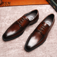 歌爱妮2021意大利男鞋真皮英伦婚鞋德比鞋男士商务正装皮鞋方头固特异手工鞋轻奢定做款