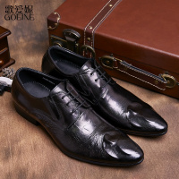 歌爱妮2021欧美鳄鱼纹男鞋秋季真皮英伦尖头商务正装皮鞋男士系带西装鞋婚鞋轻奢定做款