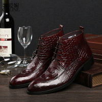 歌爱妮2021欧美鳄鱼纹马丁靴男靴子秋冬高帮男士商务正装皮鞋英伦真皮短靴潮轻奢定做款