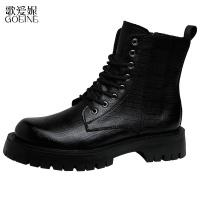 歌爱妮2021秋季马丁靴男高帮英伦风黑色靴子男休闲工装靴韩版潮流厚底皮靴男