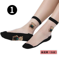 Ideamini韩版小熊丝袜 日系透明薄款冰丝棉底春夏水晶丝玻璃丝隐形短袜子袜子