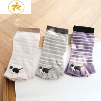 Ideamini五指袜女棉夏季薄款短筒露趾卡通小狗吸汗透气棉分趾袜子3双袜子
