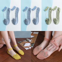 Ideamini透明网红袜子夏天薄款玻璃丝袜卡通猫咪凉鞋袜女日韩版花边短筒袜袜子