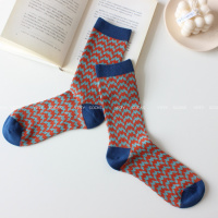 Ideamini好看的配色~复古时髦经典千鸟格纹 秋冬女中筒堆堆袜子内里无线头袜子