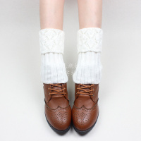 Ideamini秋冬针织毛线格子女短袜套保暖护腿套韩国宽松堆堆袜鞋套靴套脚套袜子