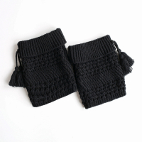 Ideamini冬季新款袜套加厚保暖护膝鞋套秋冬靴套短款针织护膝流苏堆堆袜黑袜子