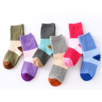 Ideamini七巧板秋冬儿童袜子棉中大童袜男童女童厚款儿童条纹袜子袜子