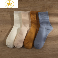 Ideamini4双精梳棉百搭基础]春秋日系色竖条纹袜子女中筒袜黑白长袜袜子