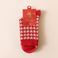 Ideamini过年穿的红袜子女中筒袜棉复古格子花边本命年大红色结婚新娘袜袜子