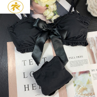 Ideamini舒适胸罩无钢圈性感平胸法式文胸少女大胸显小三角杯内衣套装抹胸