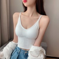 Ideamini百搭美背一体带文胸垫吊带可调节短款内搭V领防走光学生背心裹胸