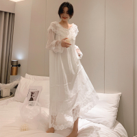 Ideamini复古蕾丝宫廷睡裙女秋长款网纱长袖莫代尔棉可外穿公主风睡衣仙睡衣