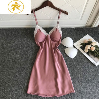 Ideamini私房性感睡衣女夏季冰新款V领带胸垫小胸蕾丝吊带睡裙家居服睡衣