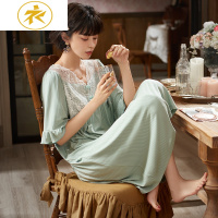 Ideamini马克公主睡裙女夏季短袖莫代尔薄款性感蕾丝过膝中长款睡衣裙子睡衣